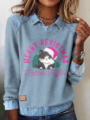 Women's Merry Resistmas Cat Printed Sweatshirt