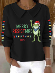 Women's Merry Resistmas Portland Frog Printed Sweater Top