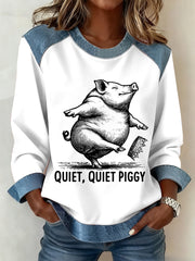 Women's Funny Quiet Piggy This Piggy Won't Be Quiet Resist Denim Patchwork Top