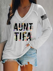 Women's Retro Aunt Tifa V-Neck Long-Sleeve T-Shirt