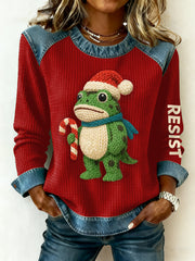 Women's Merry Resistmas Portland Frog Printed Casual Sweatshirt