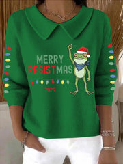 Women's Merry Resistmas Portland Frog Printed Sweater Top