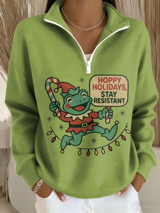 Women's Merry Resistmas Portland Frog Printed Sweatshirt