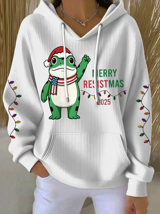 Women's Merry Resistmas Portland Frog Printed Hoodie