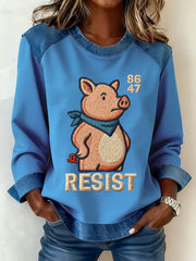Women's Quiet Piggy, This Piggy Won't Be Quiet Resist Denim Patchwork Top
